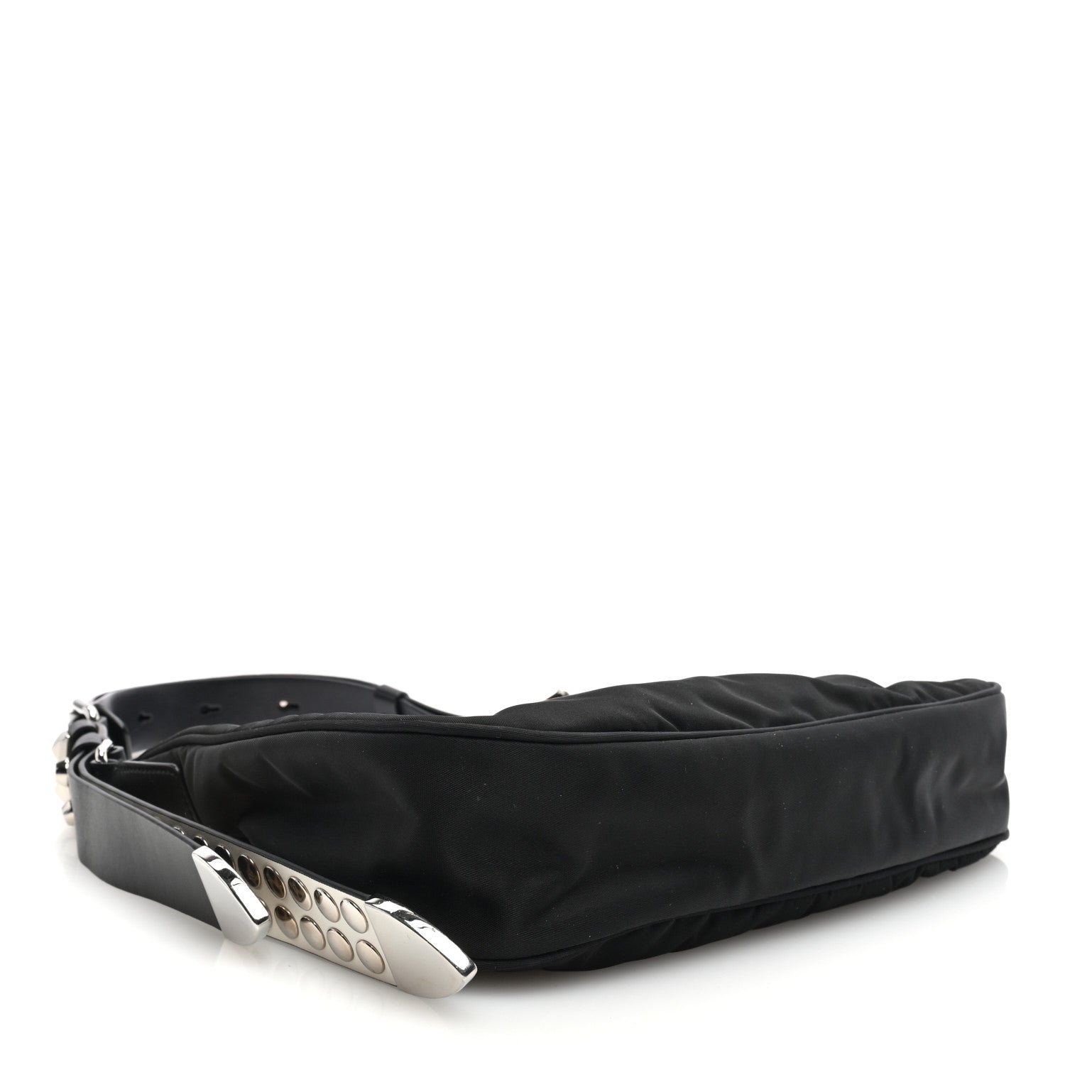 Prada Tessuto Nylon Studded New Vela Hobo Black White 4 of 11