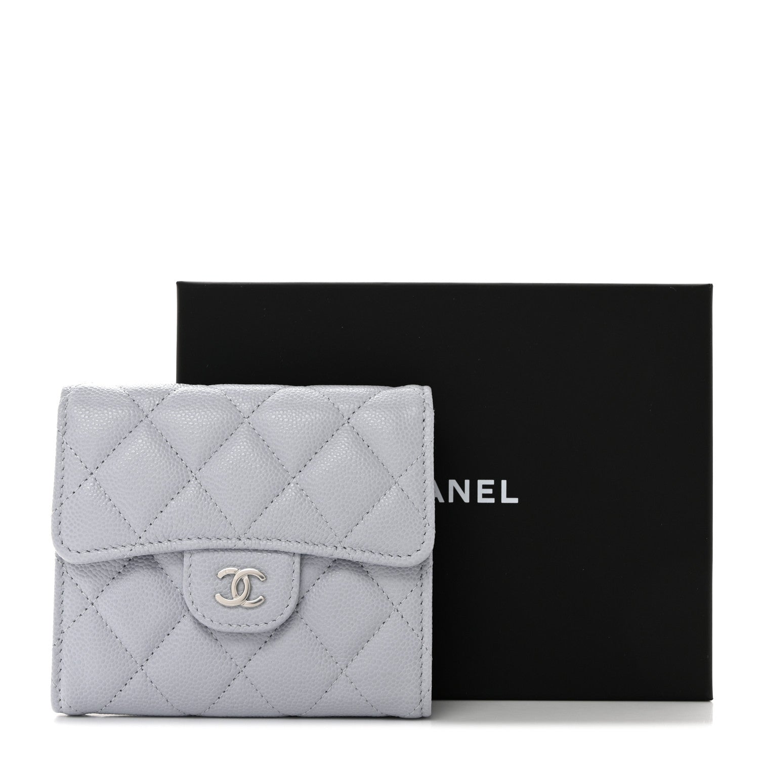 Chanel Caviar Quilted Compact Flap Wallet Light Grey 9 of 9