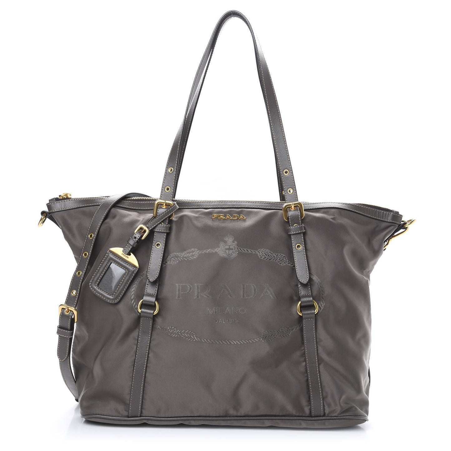 Tessuto Nylon Saffiano Jacquard Logo Tote Grey