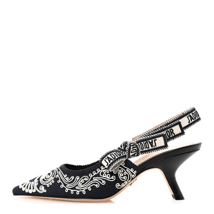 Christian Dior Canvas Embroidered Ornamental Cornely Ribbon J'Adior Slingback 65mm Pumps 36 Deep Blue 1 of 12