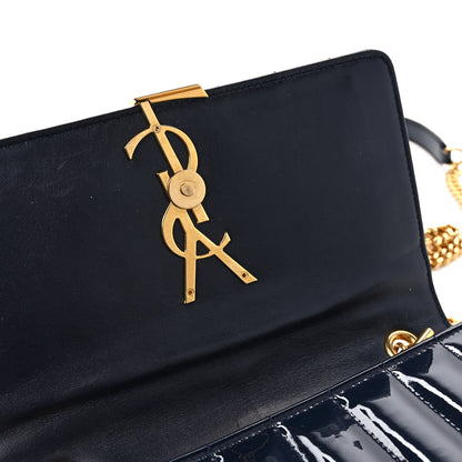 Saint Laurent Patent Calfskin Matelasse Monogram Medium Vicky Chain Bag Blue 9 of 9