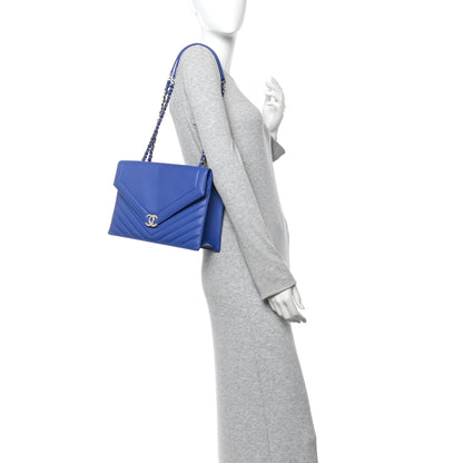 Chanel Calfskin Chevron Envelope Flap Tote Blue 2 of 10