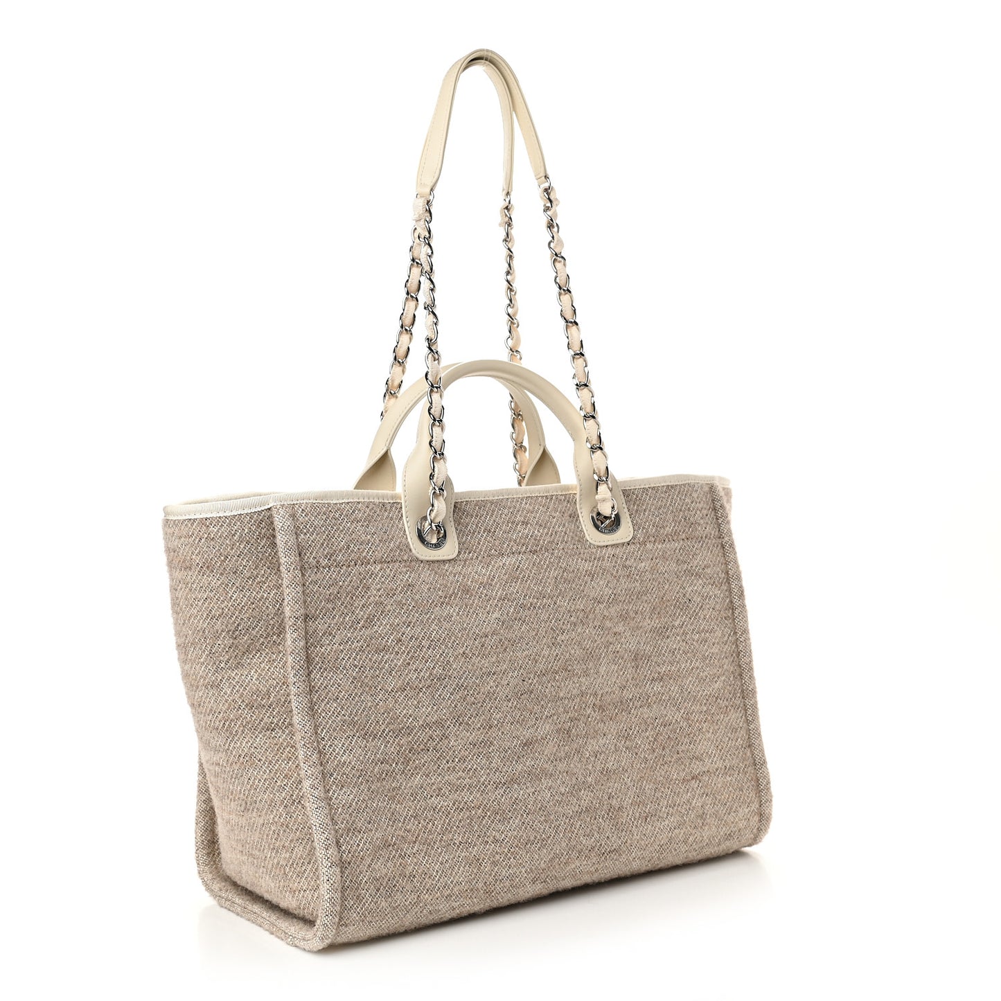 Mixed Fibers Calfskin Medium Deauville Tote Beige