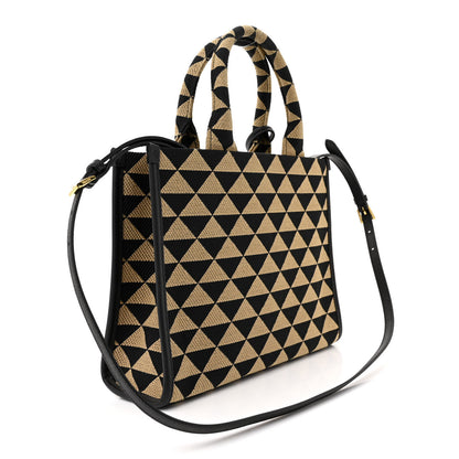 Prada Jacquard Saffiano Triangolo Symbole Embroidered Small Tote Black Corda 3 of 10