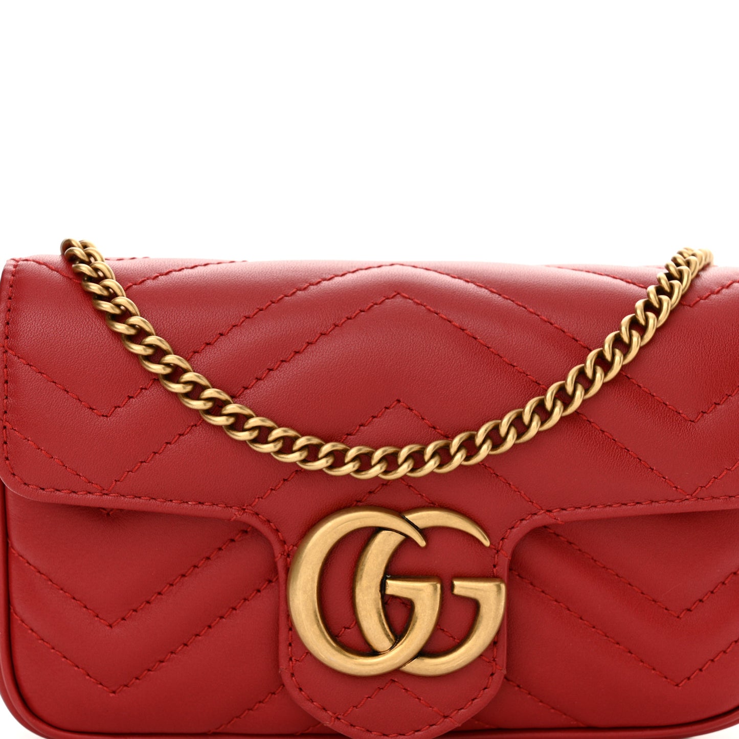 Calfskin Matelasse Super Mini GG Marmont Shoulder Bag Hibiscus Red