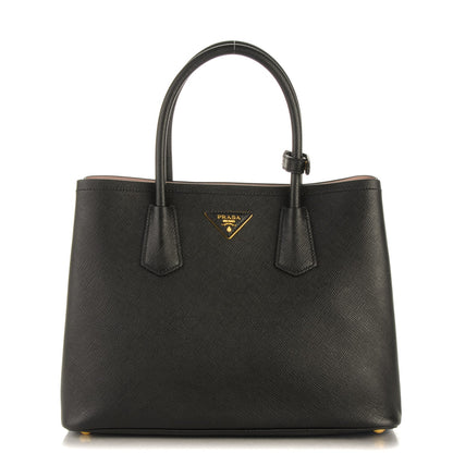 Prada Saffiano Cuir Medium Double Bag Black Mughetto 1 of 9