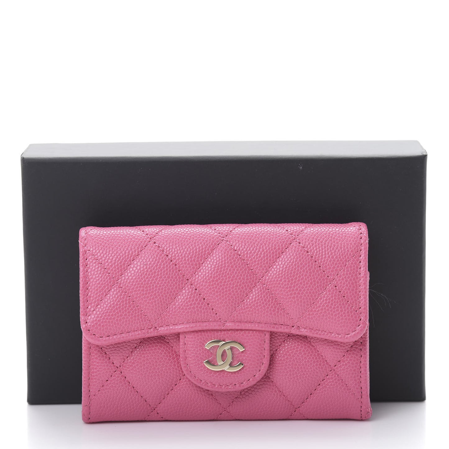 Caviar Quilted Flap Card Holder Wallet Pink