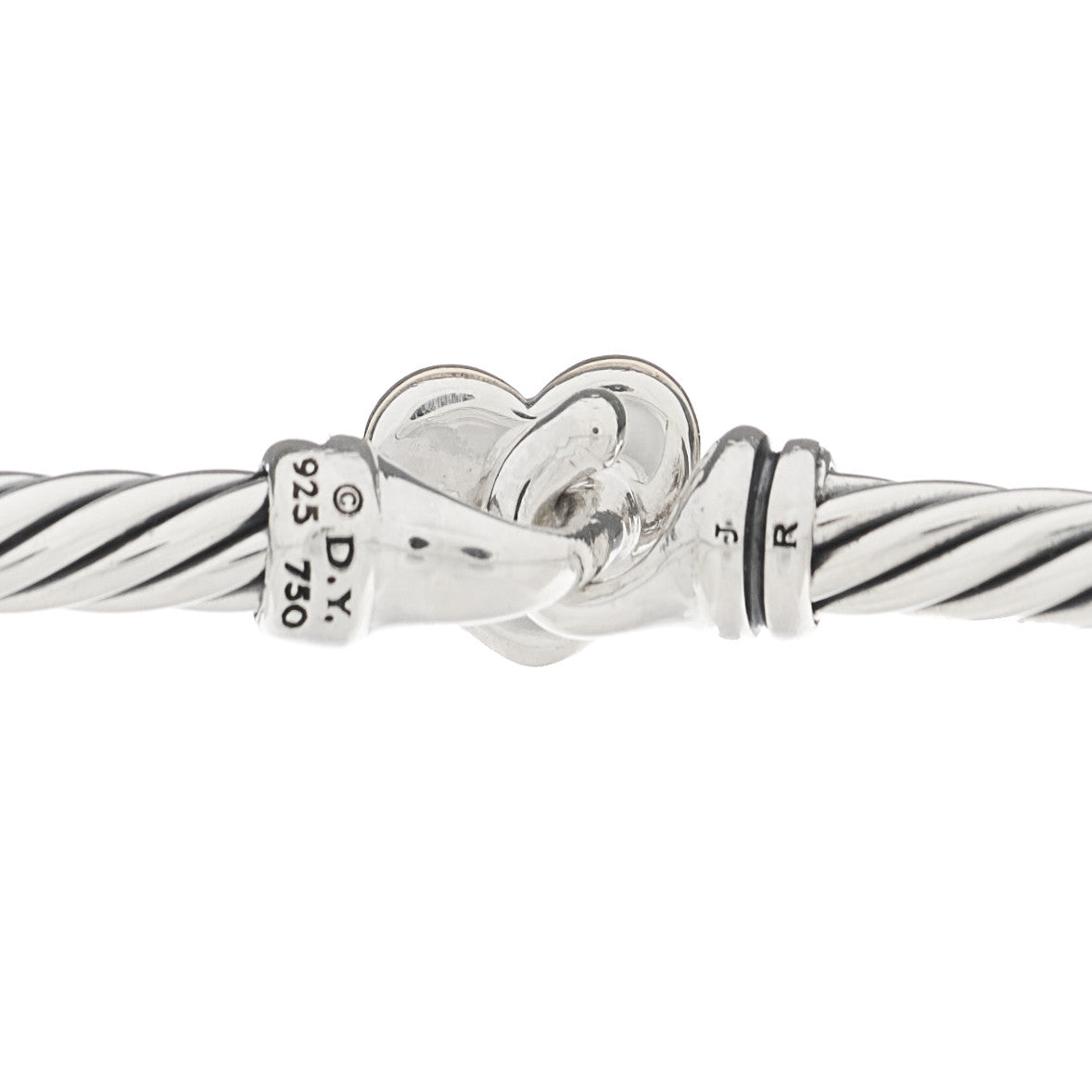 Sterling Silver 18K Yellow Gold 3mm Cable Collectibles Heart Bracelet