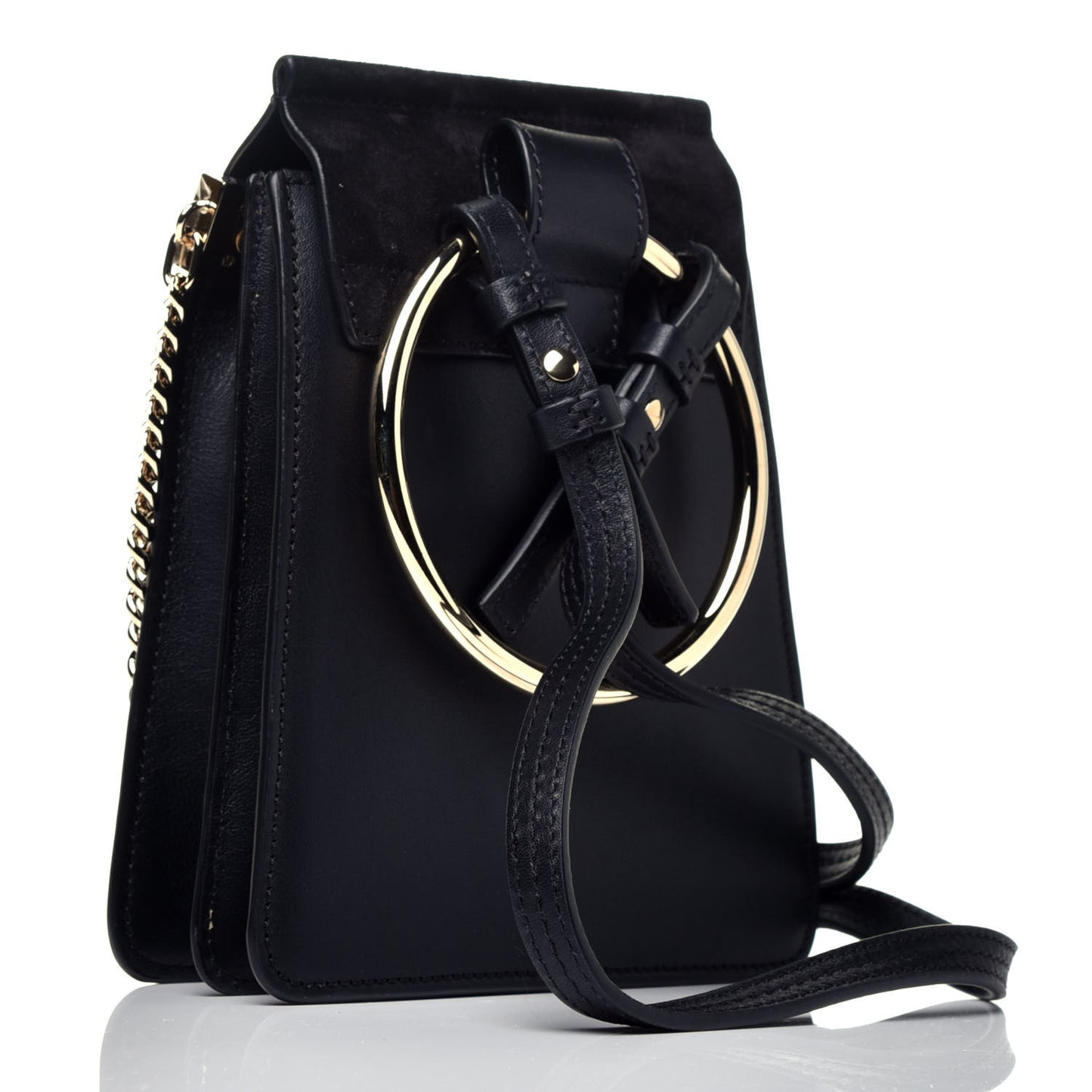 Suede Calfskin Mini Faye Bracelet Bag Black