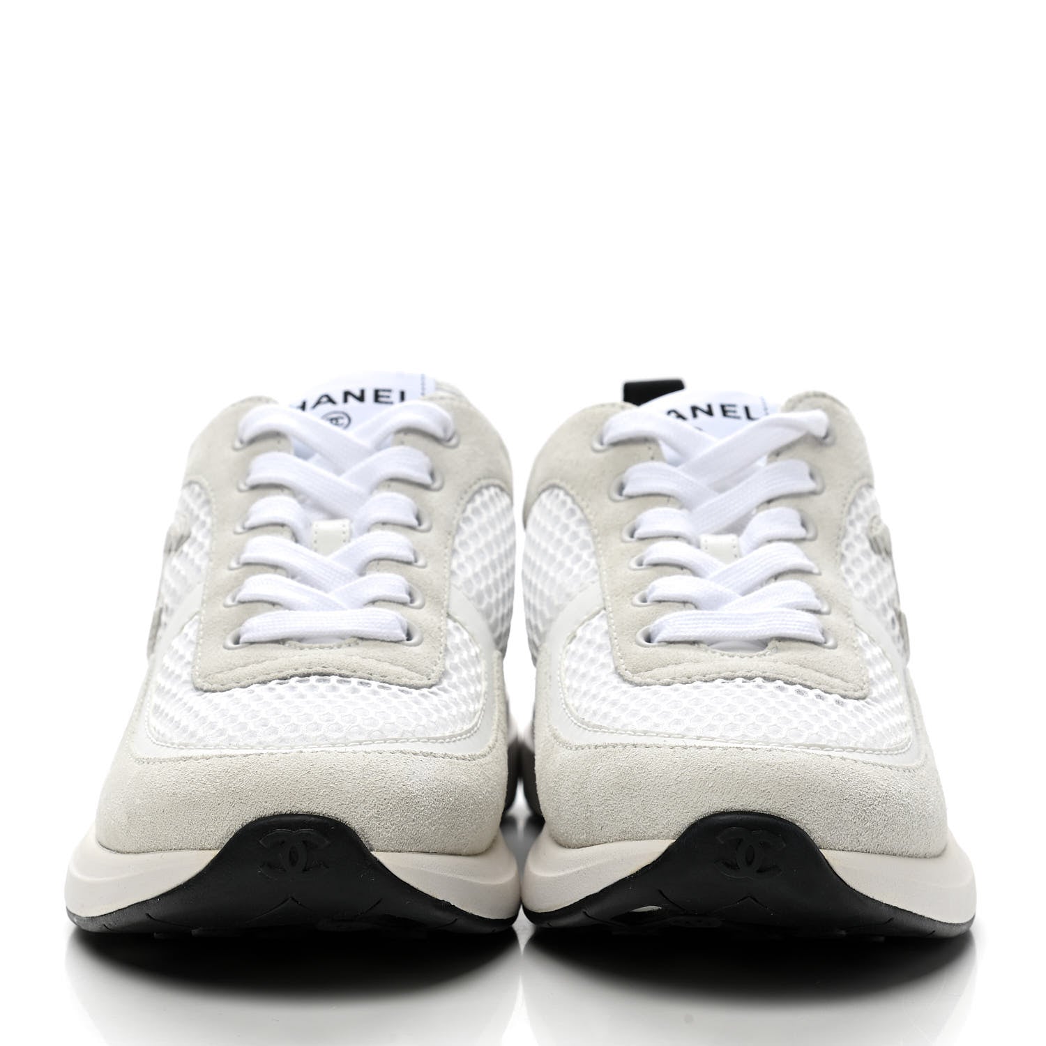 Chanel Calfskin Mesh Lycra Suede Womens Logo Sneakers 37 White 5 of 17