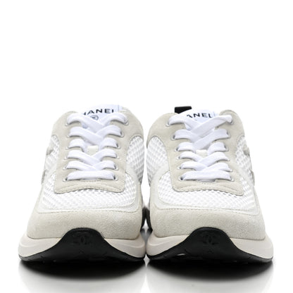 Chanel Calfskin Mesh Lycra Suede Womens Logo Sneakers 37 White 5 of 17