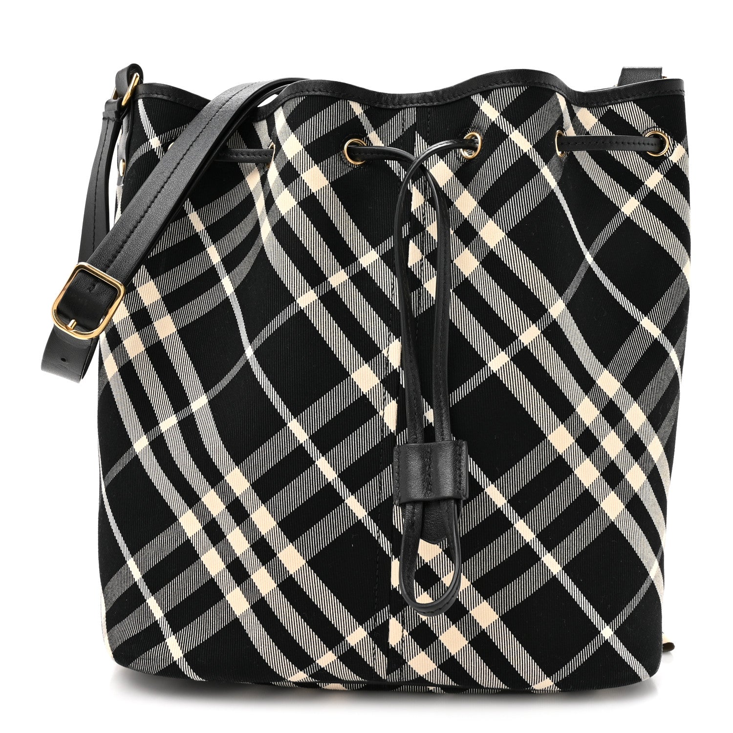 Burberry Check Medium Bucket Bag Black Calico 1 of 9