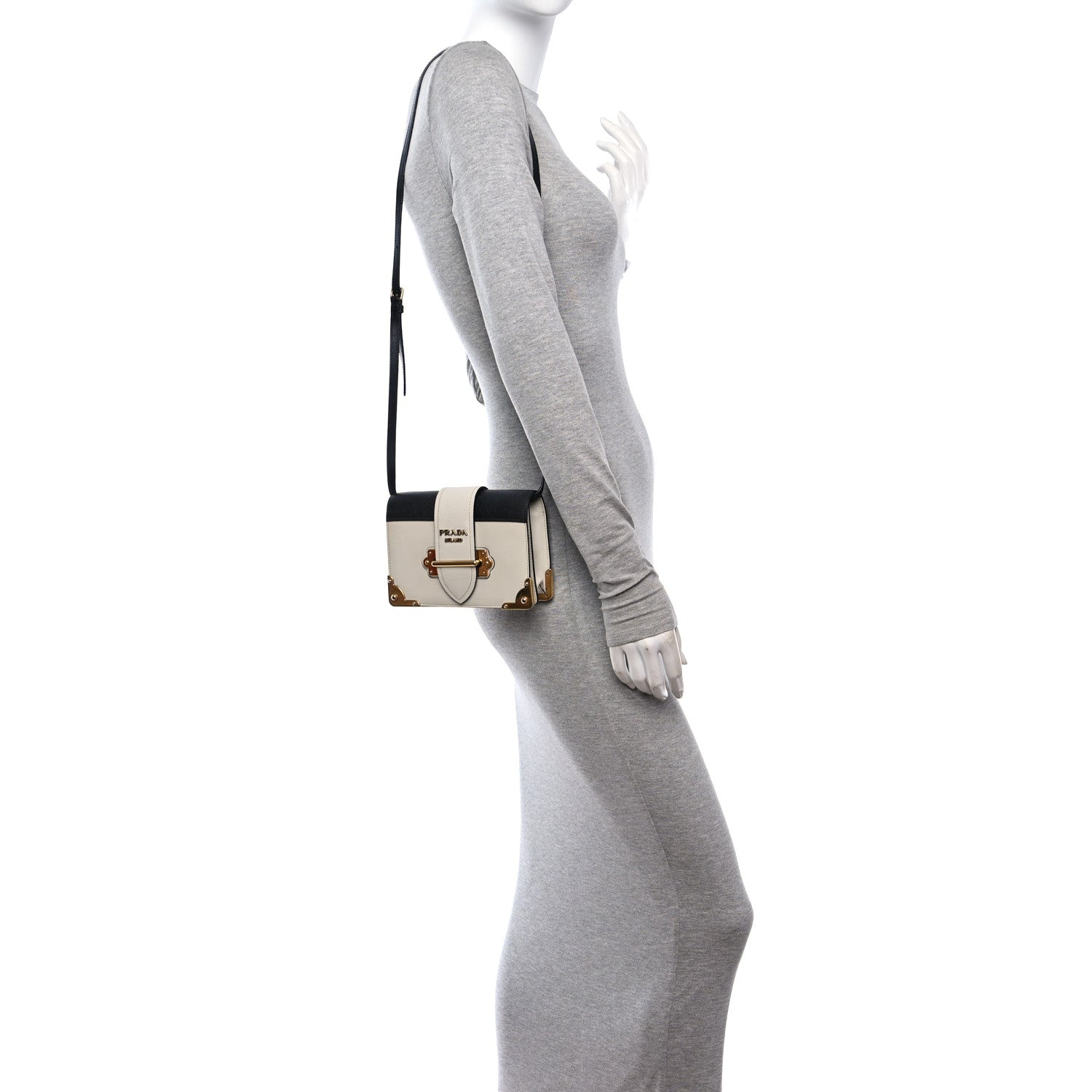 Prada City Calf Saffiano Cahier Bag Talco Black 3 of 11
