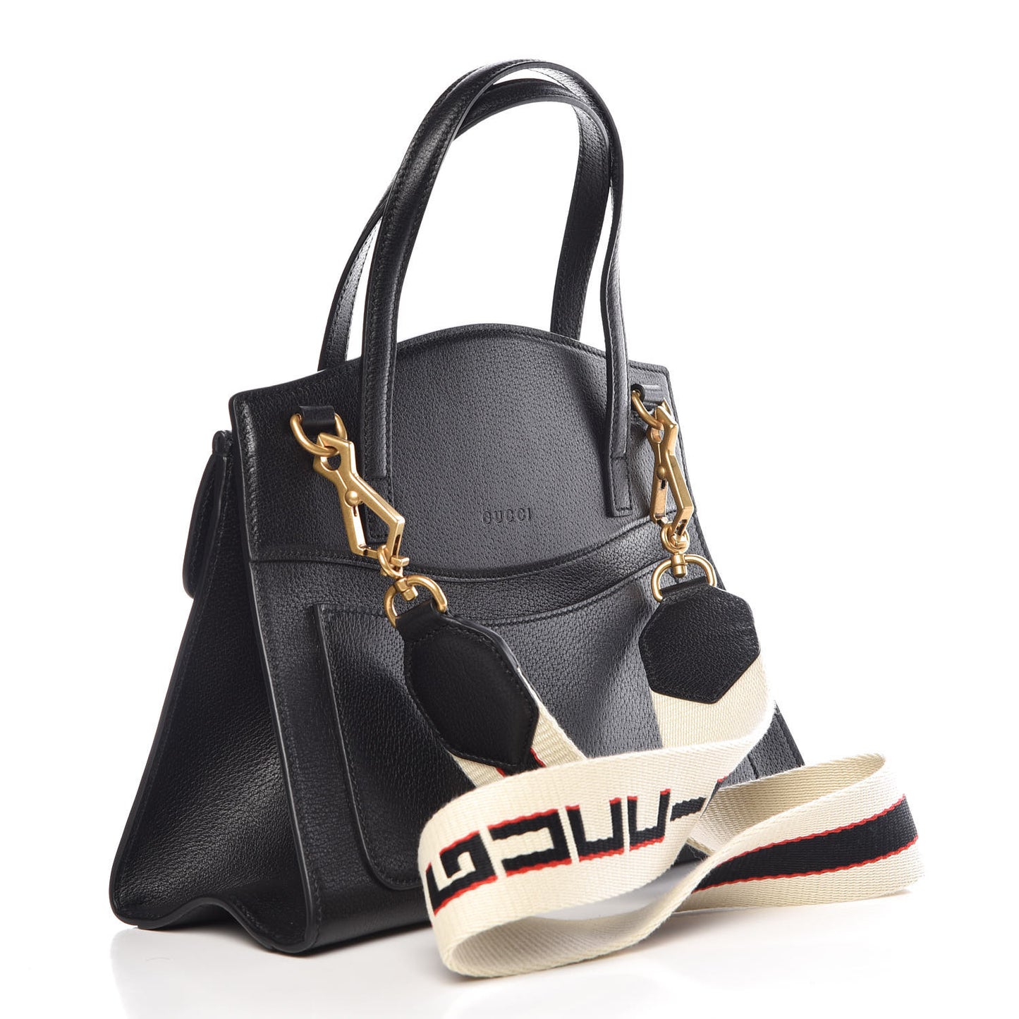 Grained Calfskin Web Crystal Butterfly Stripe Medium Totem Top Handle Bag Black
