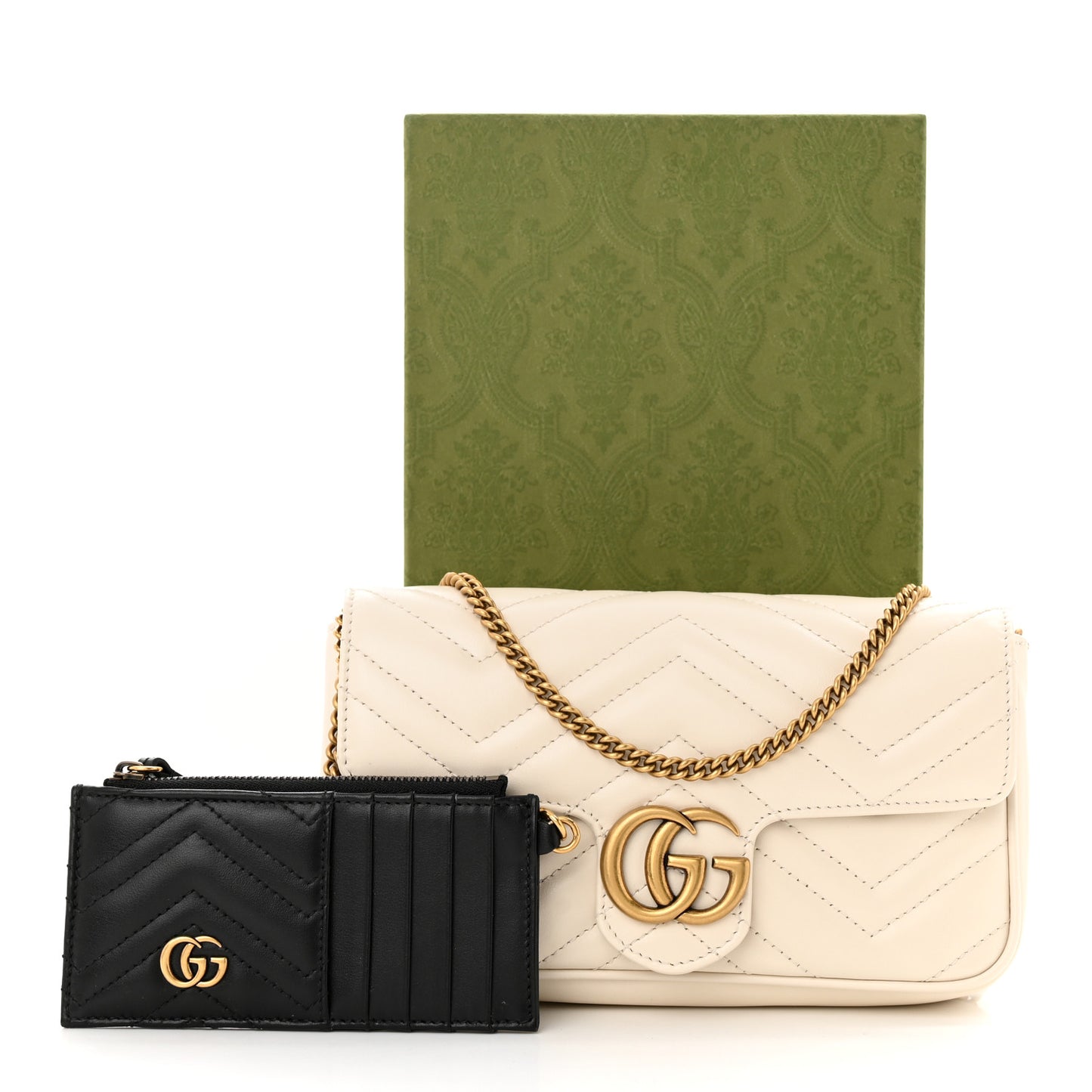Calfskin Matelasse Mini GG Marmont Shoulder Bag With Card Holder White Black