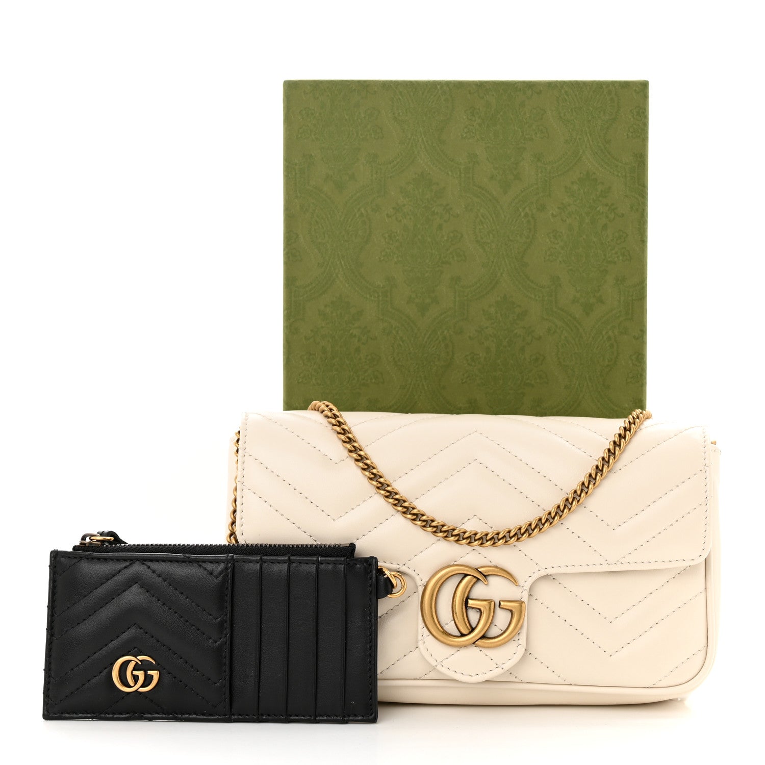 Gucci Calfskin Matelasse Mini GG Marmont Shoulder Bag With Card Holder White Black 12 of 12