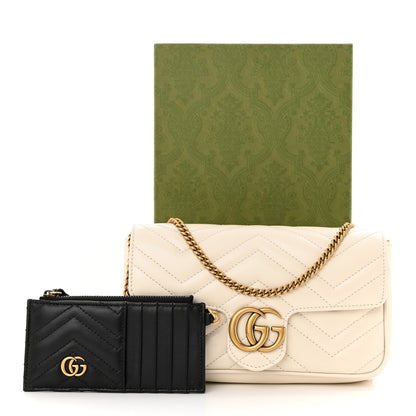 Gucci Calfskin Matelasse Mini GG Marmont Shoulder Bag With Card Holder White Black 12 of 12