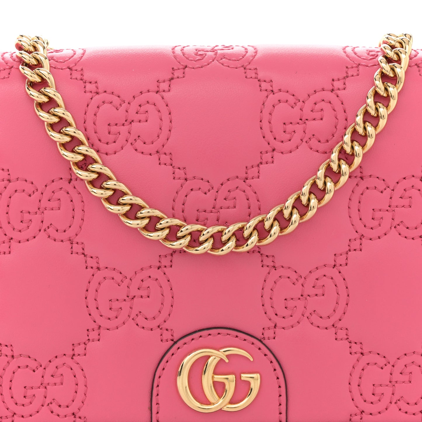 Calfskin GG Matelasse Chain Wallet Rhodamine Pink