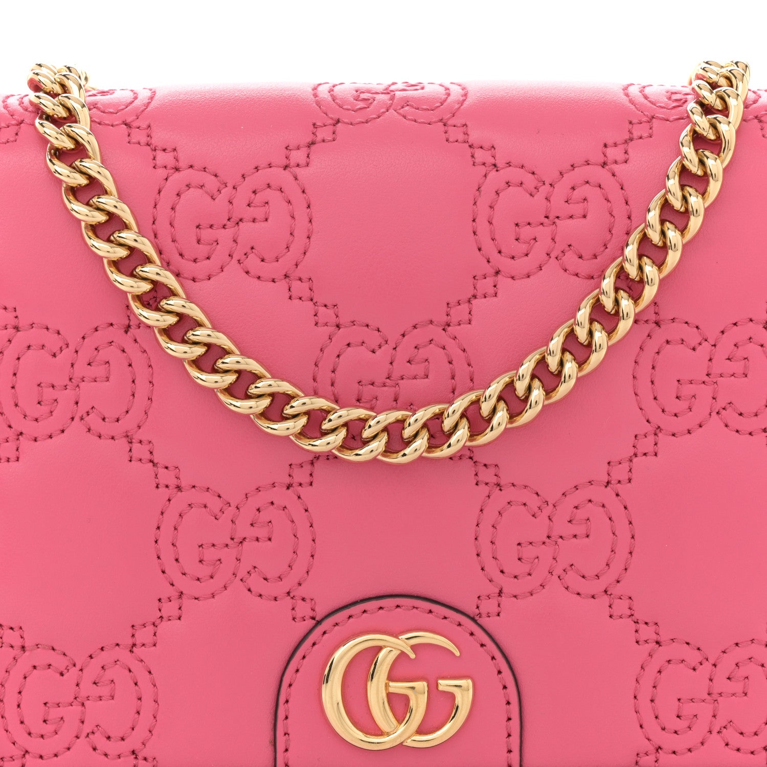 Gucci Calfskin GG Matelasse Chain Wallet Rhodamine Pink 7 of 10