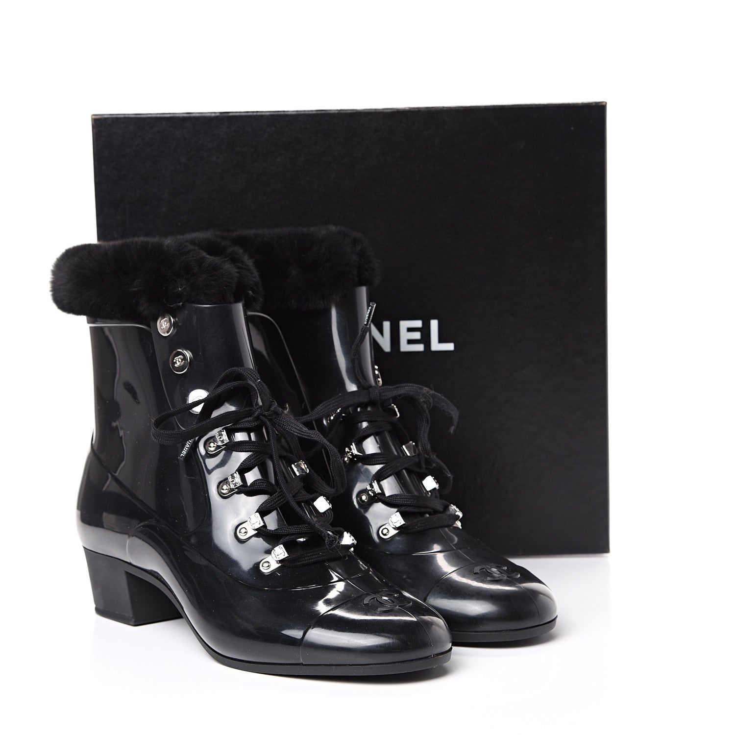 Chanel Vinyl Mink Boots Black 39 Black 7 of 7