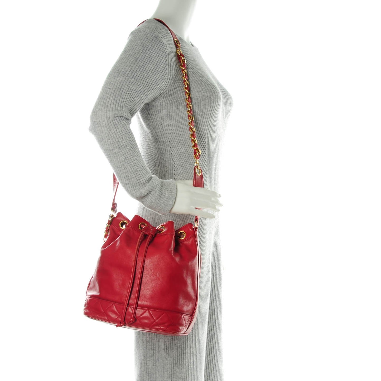 Lambskin Drawstring CC Shoulder Bag Red