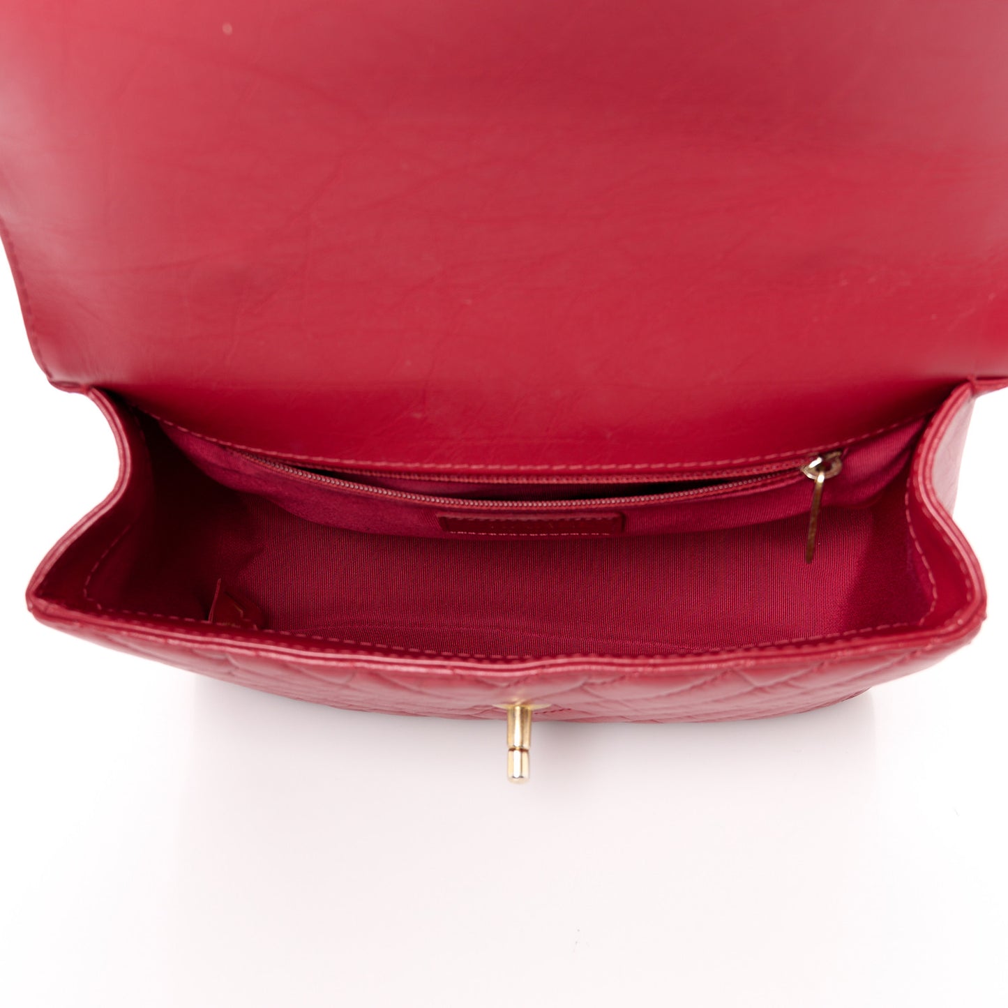 Calfskin Chevron Quilted Top Handle Flap Red