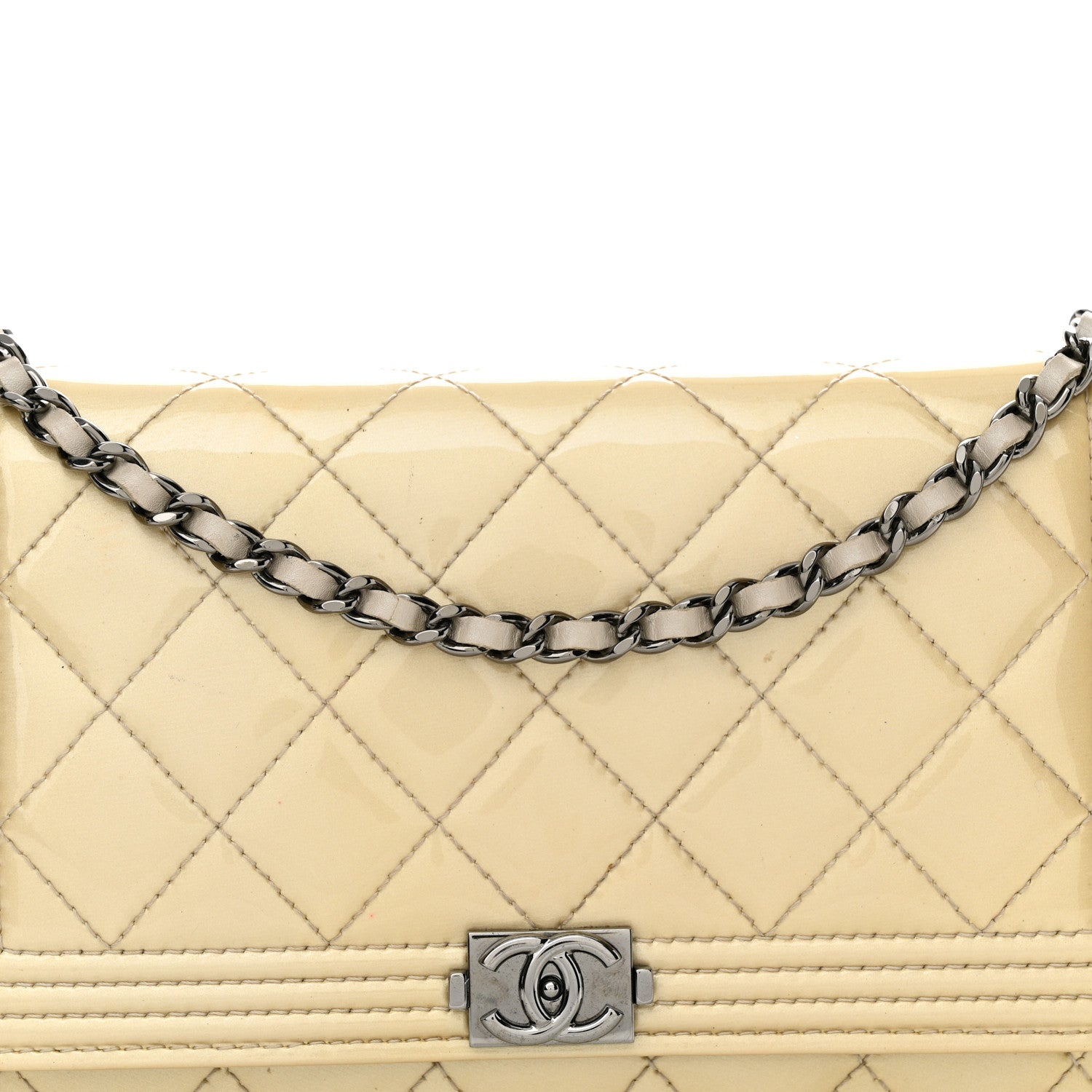 Chanel Iridescent Patent Calfskin Quilted Boy Wallet On Chain WOC Beige 9 of 15