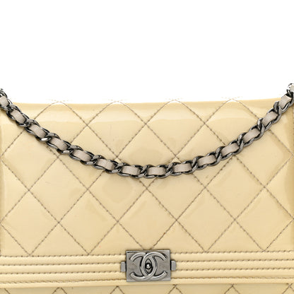 Chanel Iridescent Patent Calfskin Quilted Boy Wallet On Chain WOC Beige 9 of 15