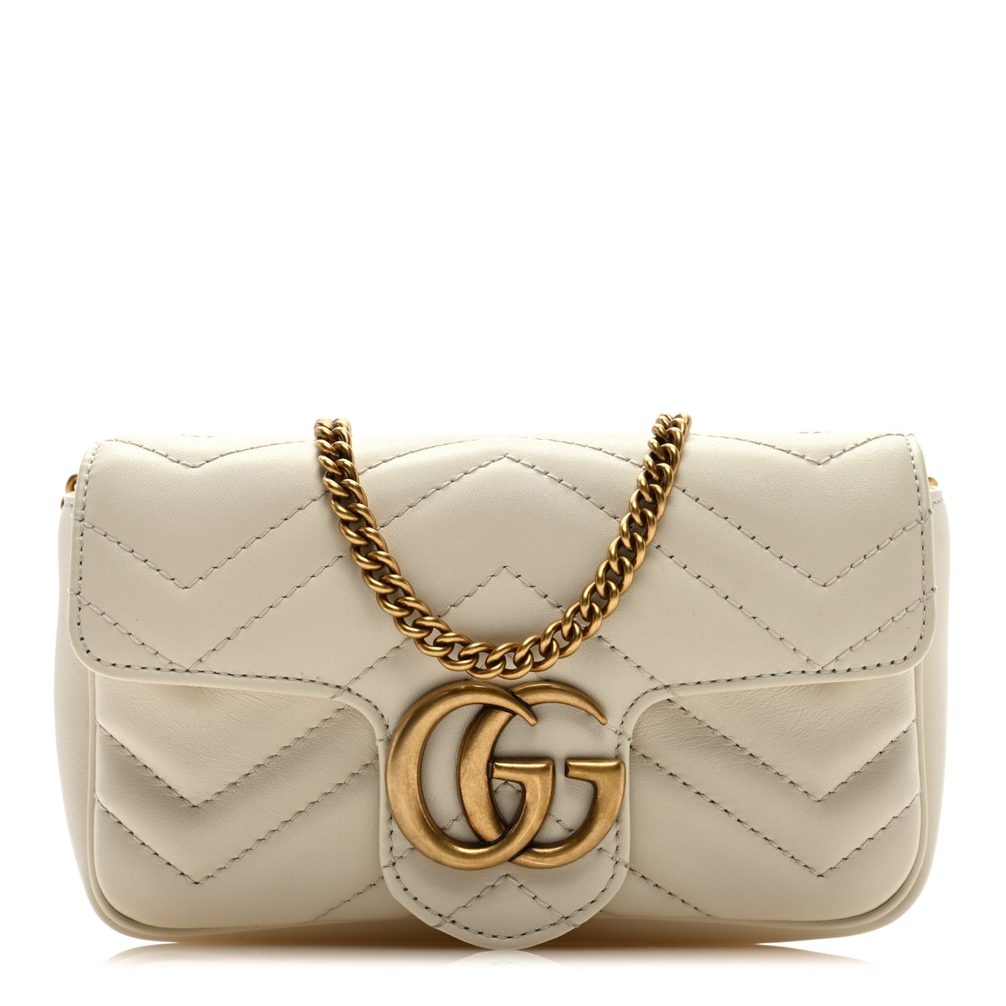 Calfskin Matelasse Super Mini GG Marmont Shoulder Bag White