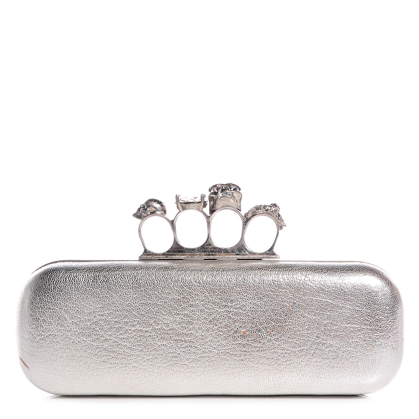 Tarnished Nappa Knuckle Box Clutch Metallic Silver