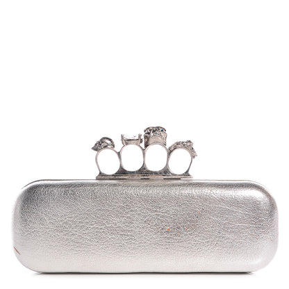 Alexander McQueen Tarnished Nappa Knuckle Box Clutch Metallic Silver 1 of 11