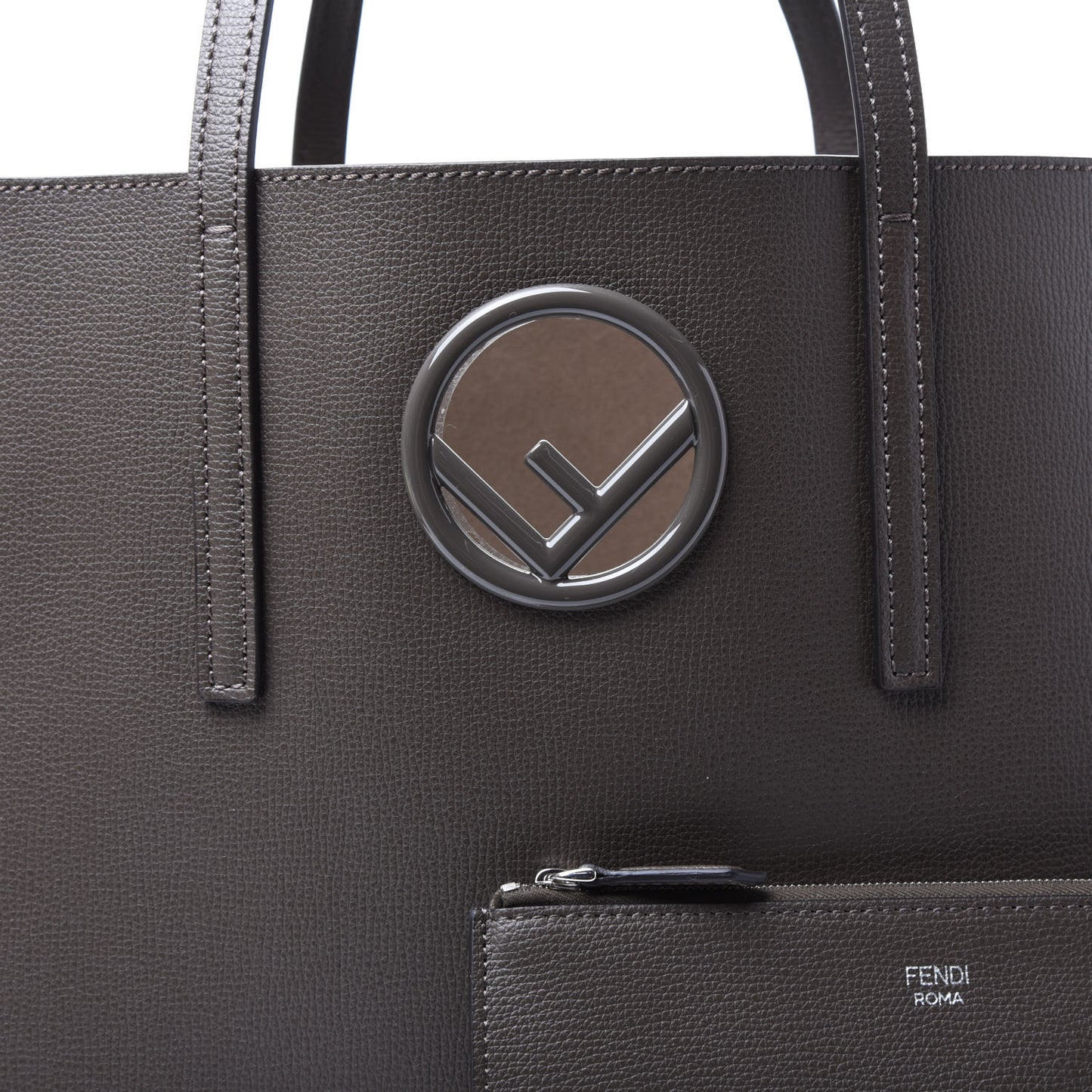 Vitello Vienna Enamel F is Fendi Shopping Tote Carbone Tobacco