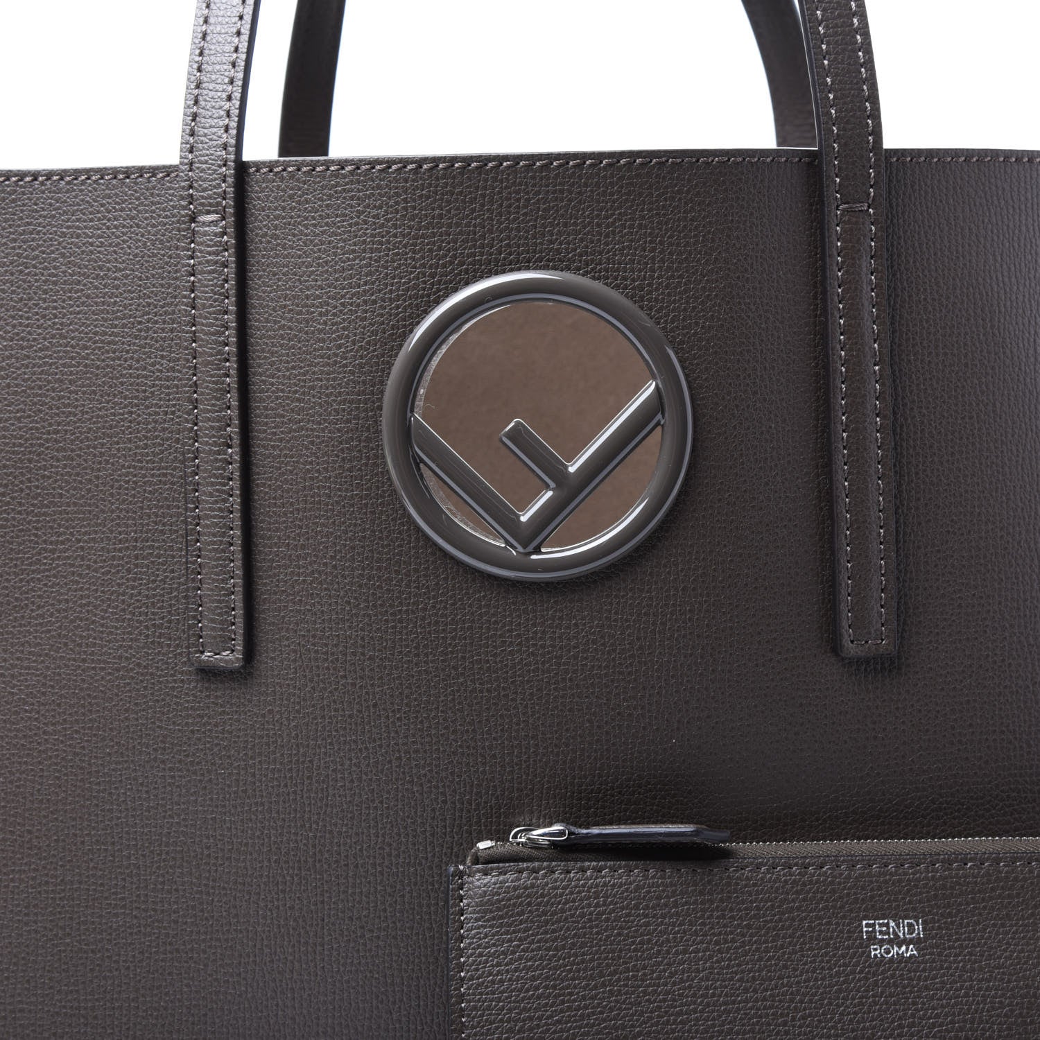 Fendi Vitello Vienna Enamel F is Fendi Shopping Tote Carbone Tobacco 11 of 11