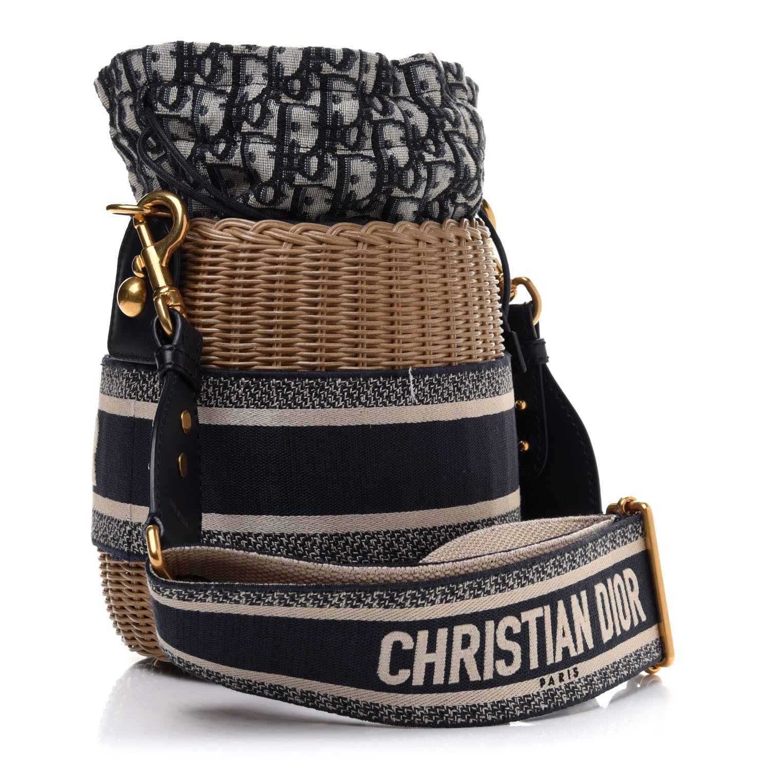 Christian Dior Wicker Oblique Drawstring Bucket Bag Blue 3 of 13