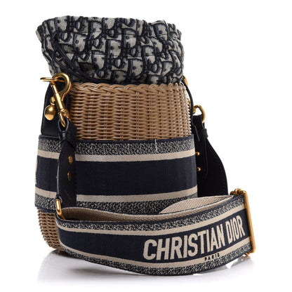 Christian Dior Wicker Oblique Drawstring Bucket Bag Blue 3 of 13