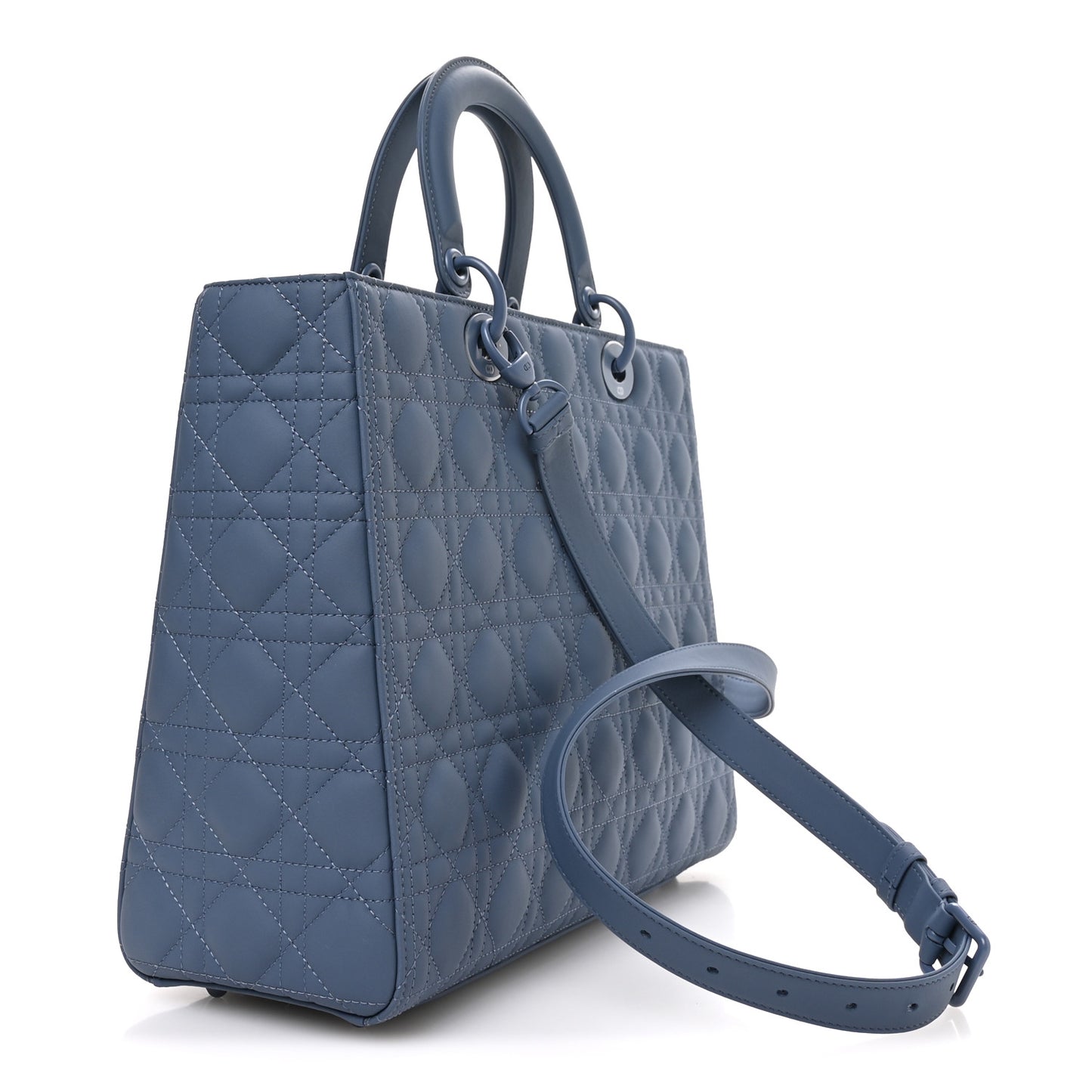 Ultra Matte Calfskin Cannage Large Lady Dior Denim Blue