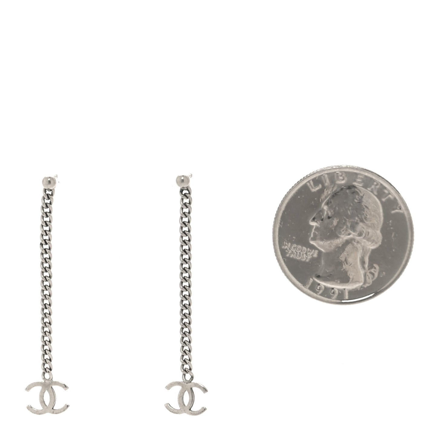 Metal CC Chain Drop Earrings Silver