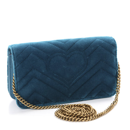 Gucci Velvet Matelasse GG Marmont Mini Bag Pavone Cyan 3 of 9