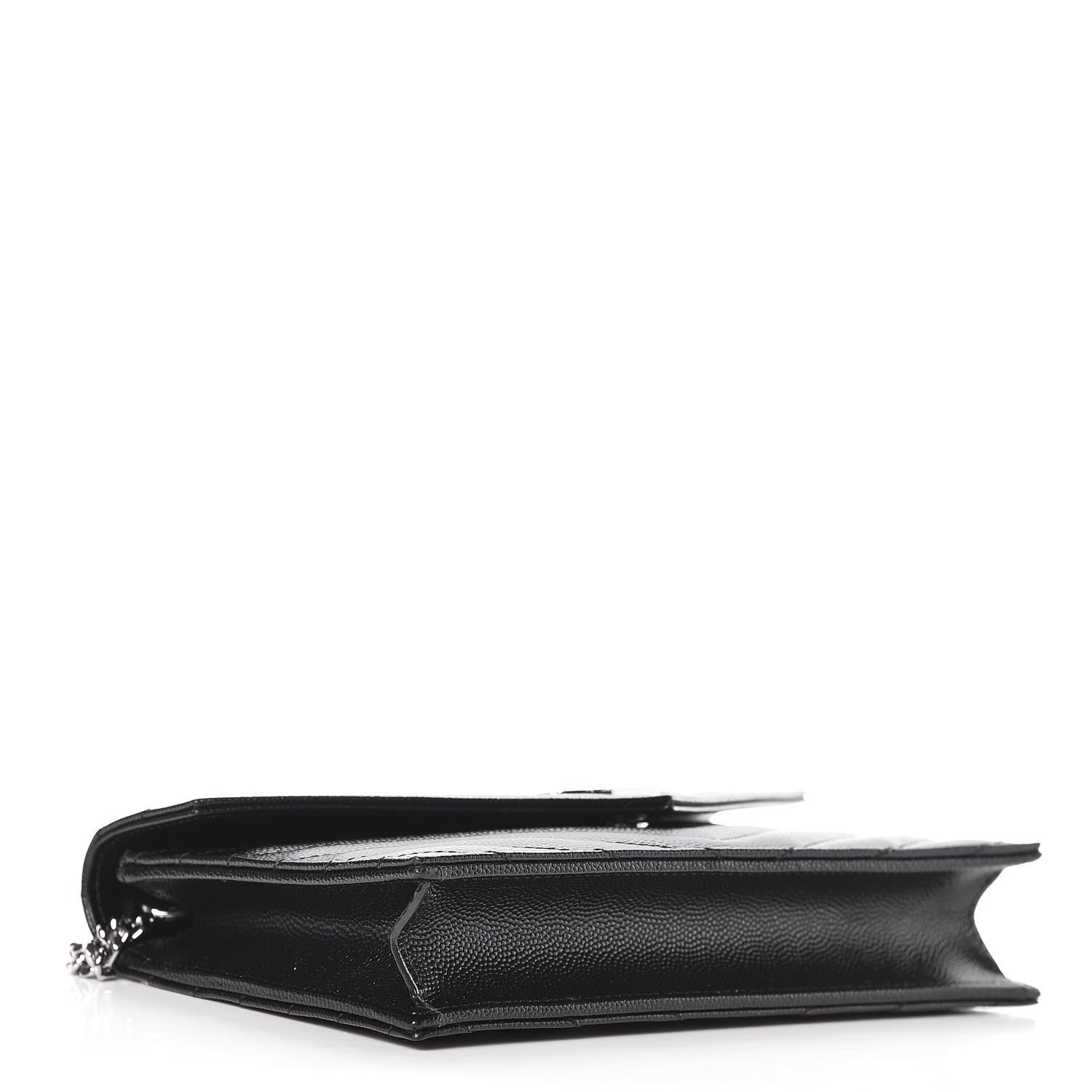 Saint Laurent Grain De Poudre Matelasse Chevron Monogram Envelope Chain Wallet Black 4 of 10