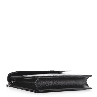 Saint Laurent Grain De Poudre Matelasse Chevron Monogram Envelope Chain Wallet Black 4 of 10