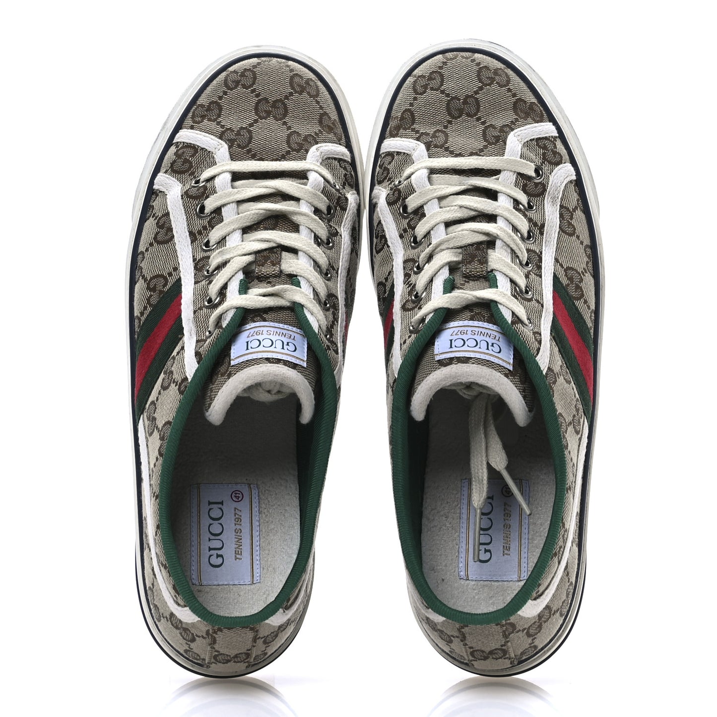 GG Monogram Web Womens 1977 Tennis Sneakers 41 Beige Ebony Mystic White