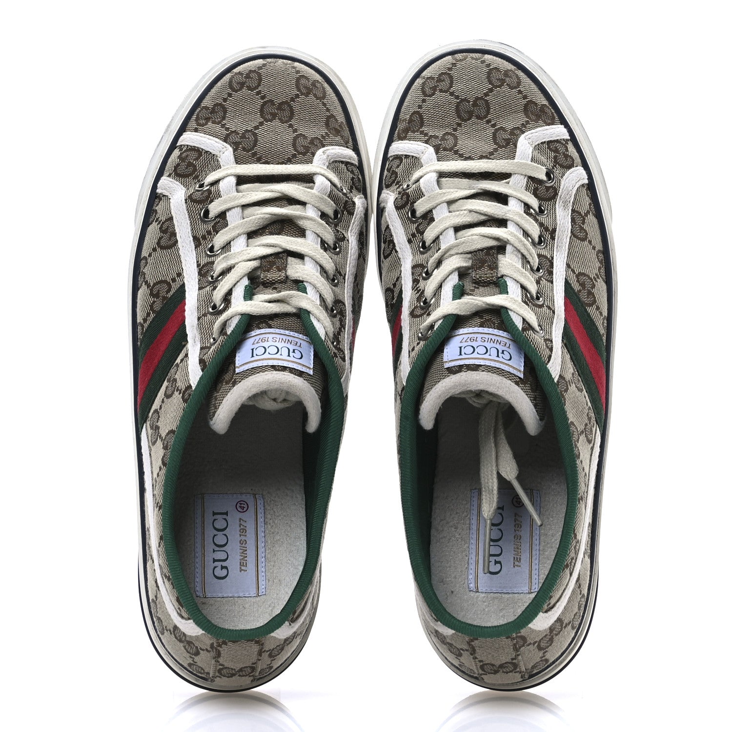 Gucci GG Monogram Web Womens 1977 Tennis Sneakers 41 Beige Ebony Mystic White 6 of 10
