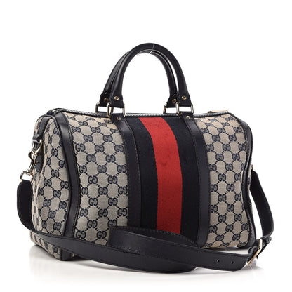 Gucci Monogram Selleria Calfskin Vintage Web Medium Boston Beige Blue 3 of 11