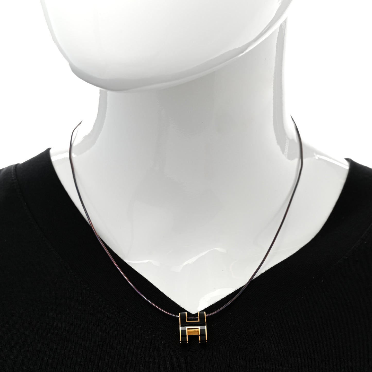 Lacquered Silver Pop H Pendant Necklace Black