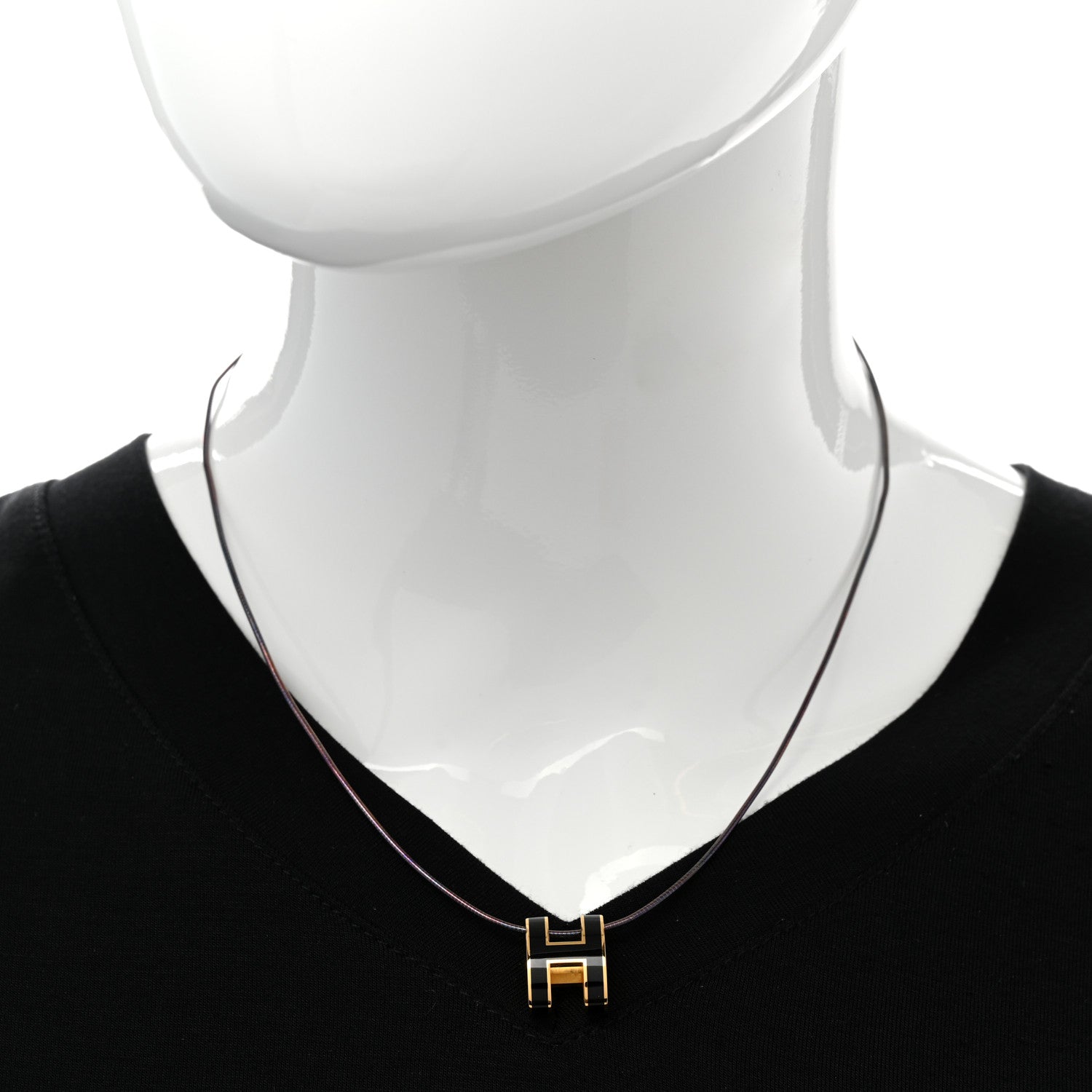 Hermes Lacquered Silver Pop H Pendant Necklace Black 2 of 8