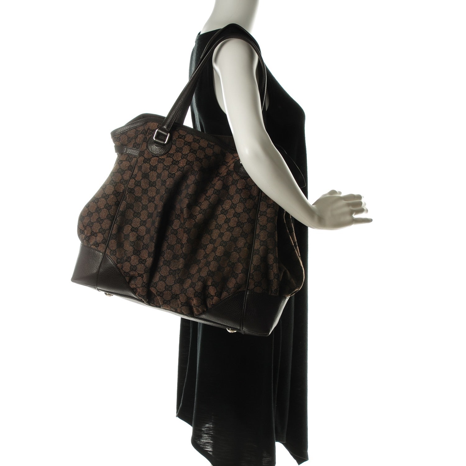 Gucci Monogram Denim Full Moon Tote Dark Brown 2 of 11