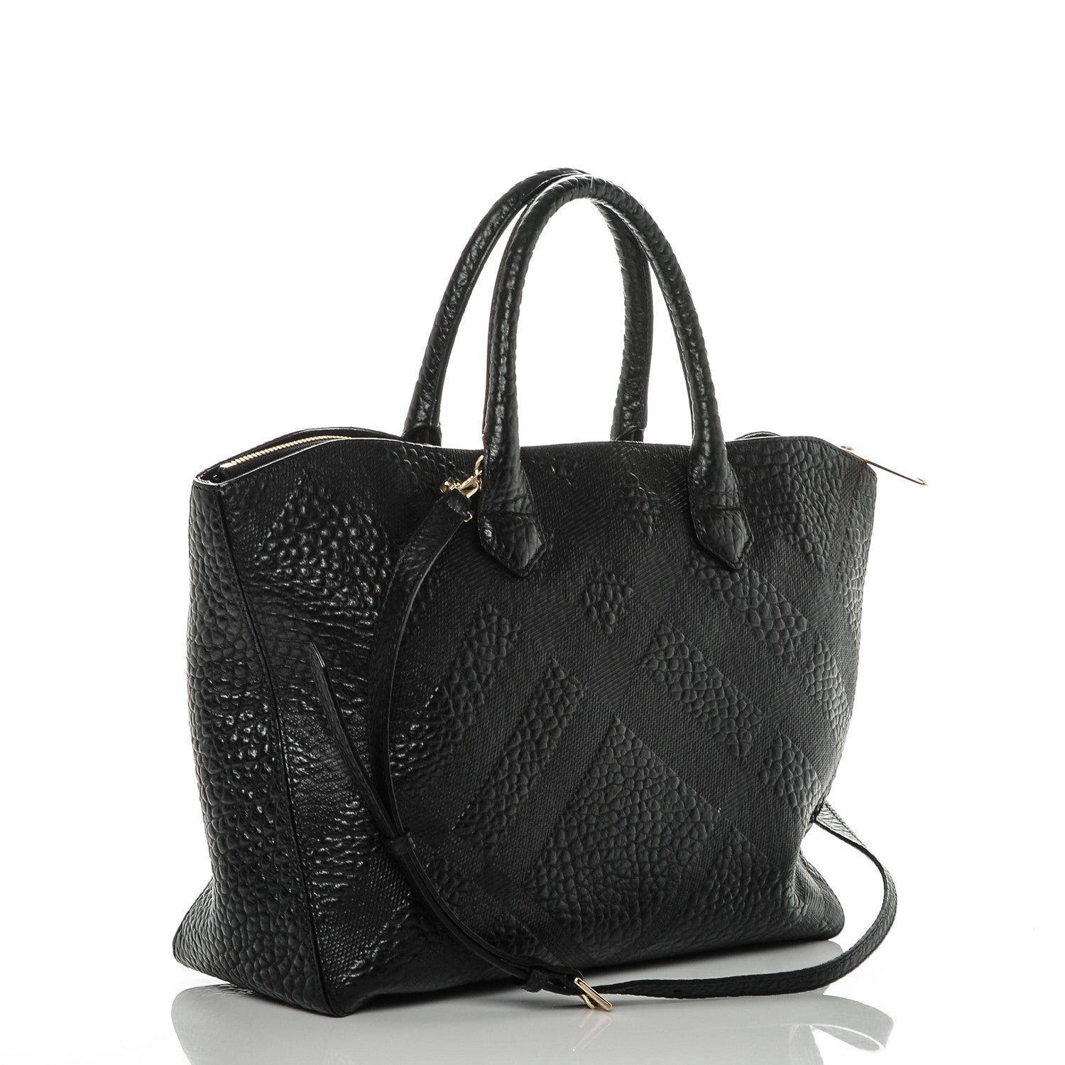 Burberry Heritage Grain Check Embossed Medium Dewsbury Tote Black 3 of 7