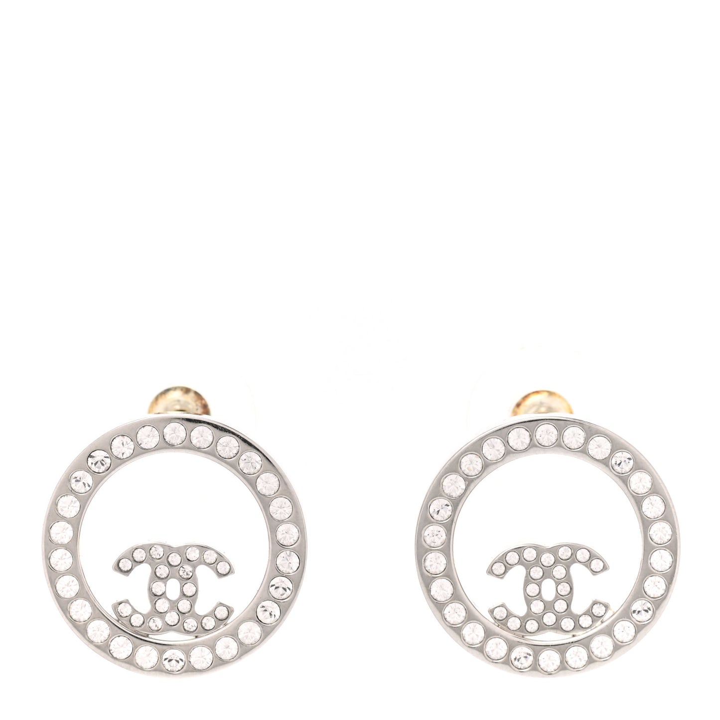 Crystal CC Round Earrings Silver