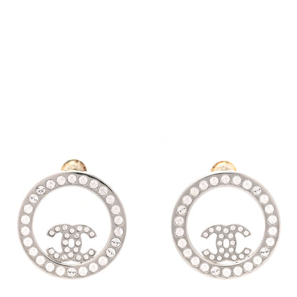 Chanel Crystal CC Round Earrings Silver 1 of 5