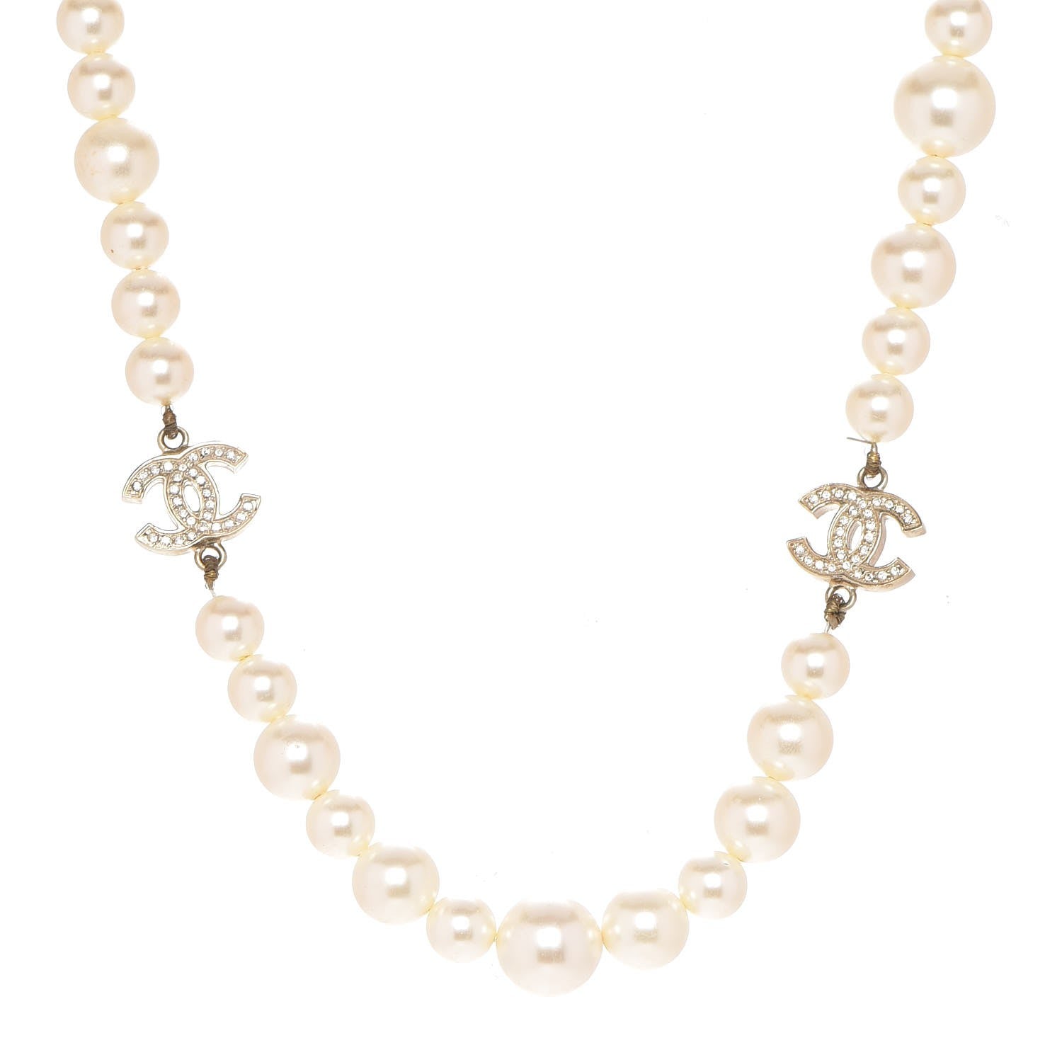 Chanel Crystal Pearl CC Short Necklace Gold 1 of 6